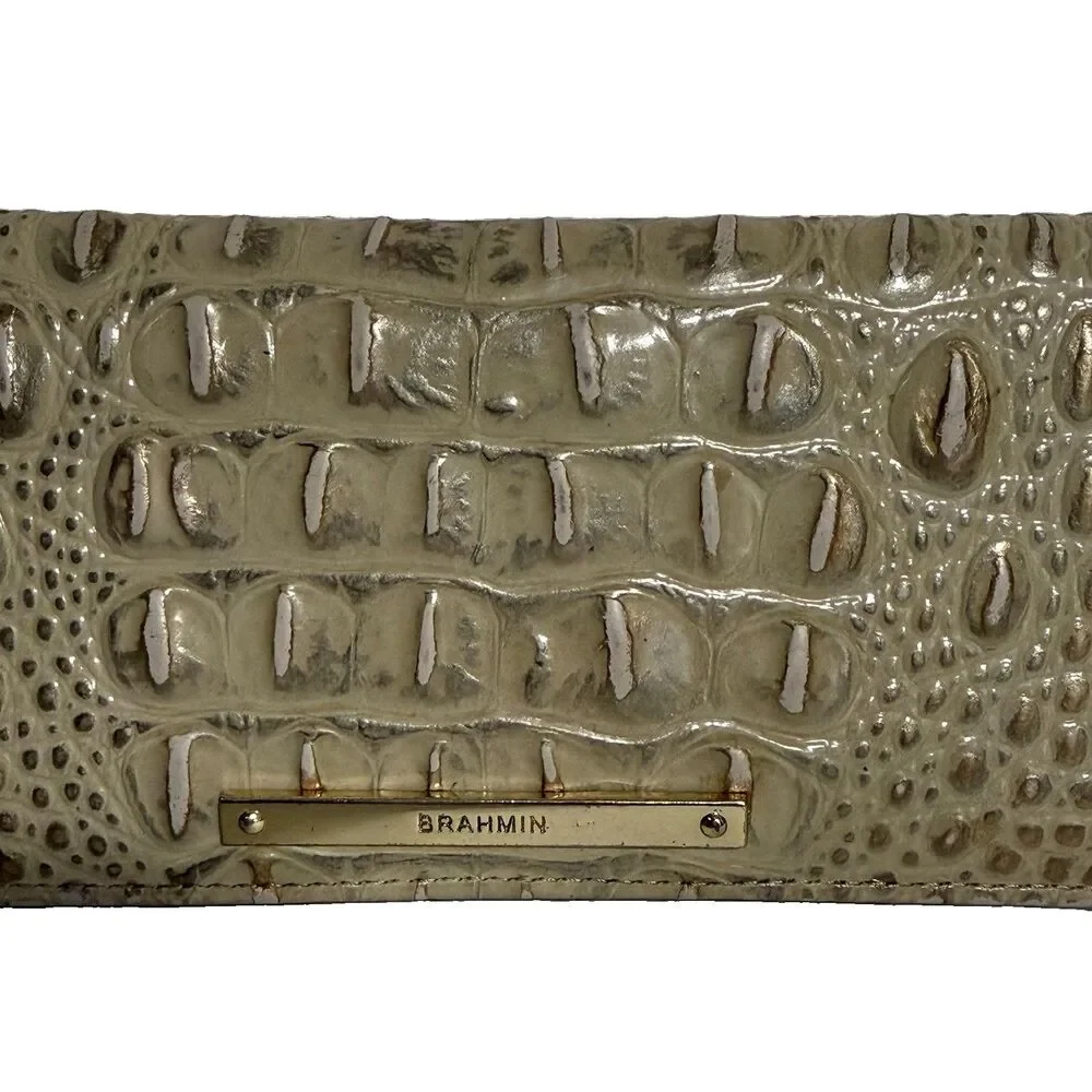 Brahmin Ady MELBOURNE Slim Leather Wallet Metallic Ivory/ Silver Sheen Old Money